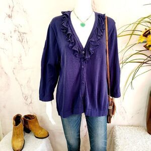 Coldwater Creek gorgeous ruffle trim v neck cardigan